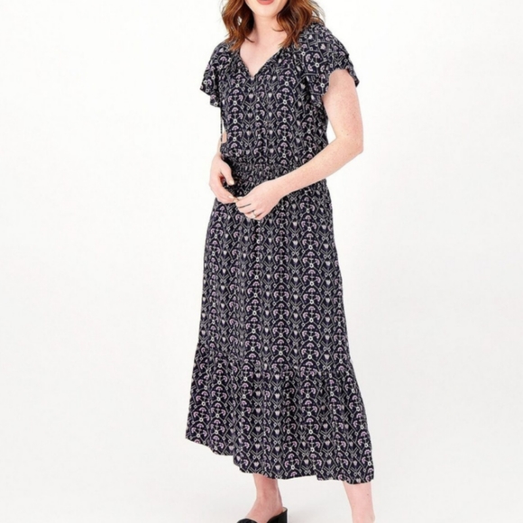 Destination 365 Printed Short-Sleeve Midi Dress Smocking Size LP - Picture 11 of 11